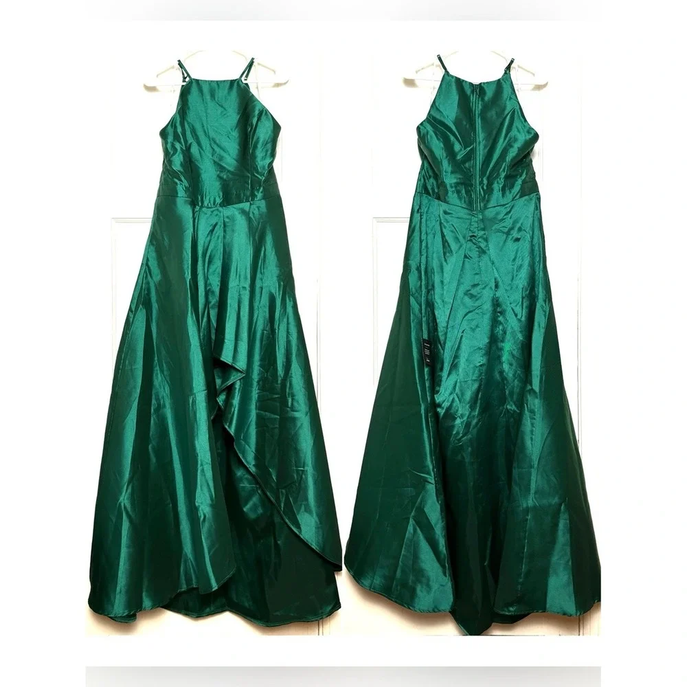 NWT LULUS Emerald Taffeta Halter Square Neck Princesscore Formal Ball Gown M‎